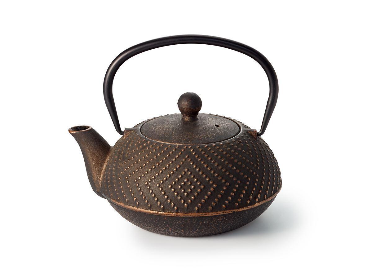 Cast Iron Teapot 0.7L Black-Gold-Embossed with Stainless Steel Filter