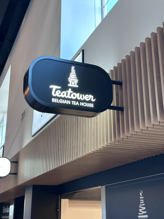 Enseigne Teatower Belgian Tea House au Shopping Rocourt