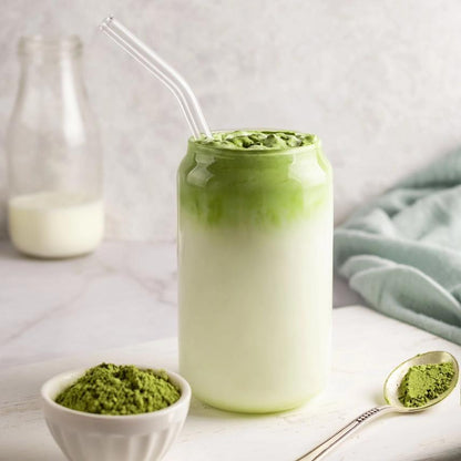 Paille en verre incurvé matcha