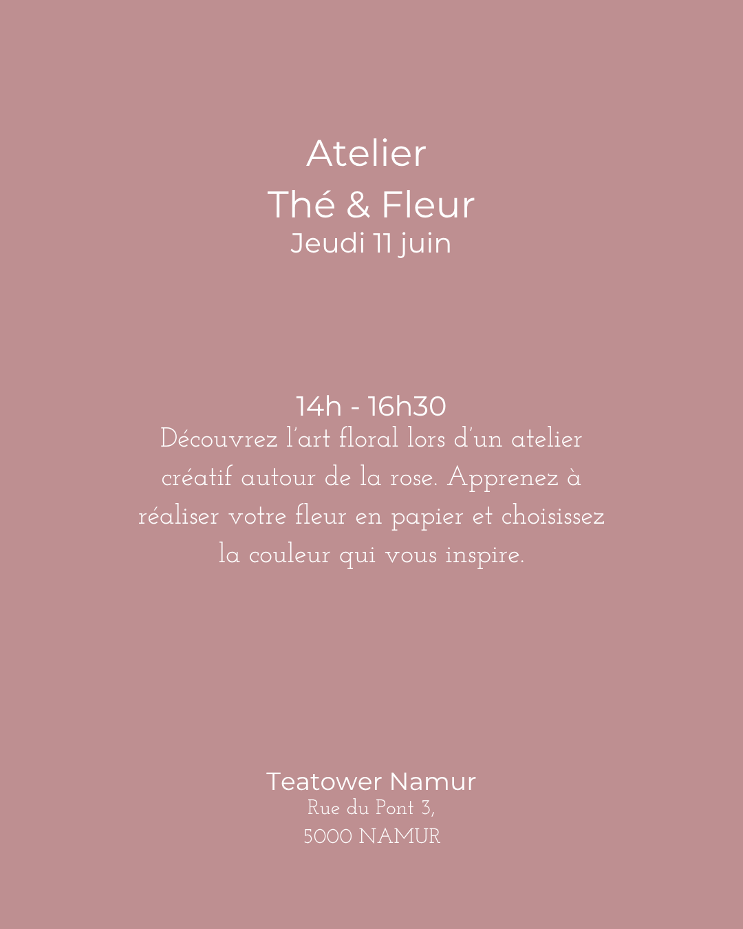Teatower x Fleur Papier Ciseaux — Atelier Thé & Fleur Namur 11 juin 2026