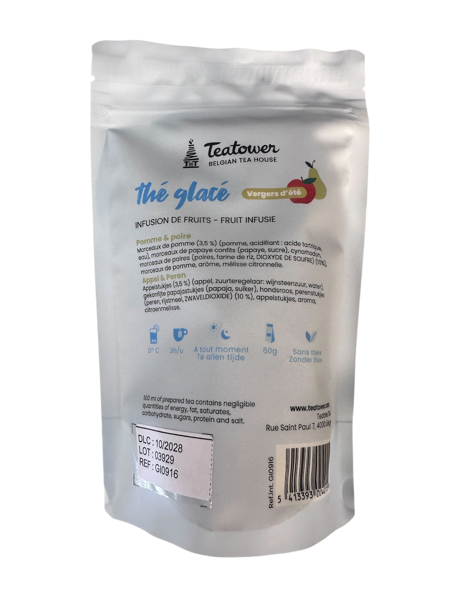 Thé glacé - Infusion de fruits - Pomme & Poire - Vergers d'Été - Teatower — packaging — Teatower