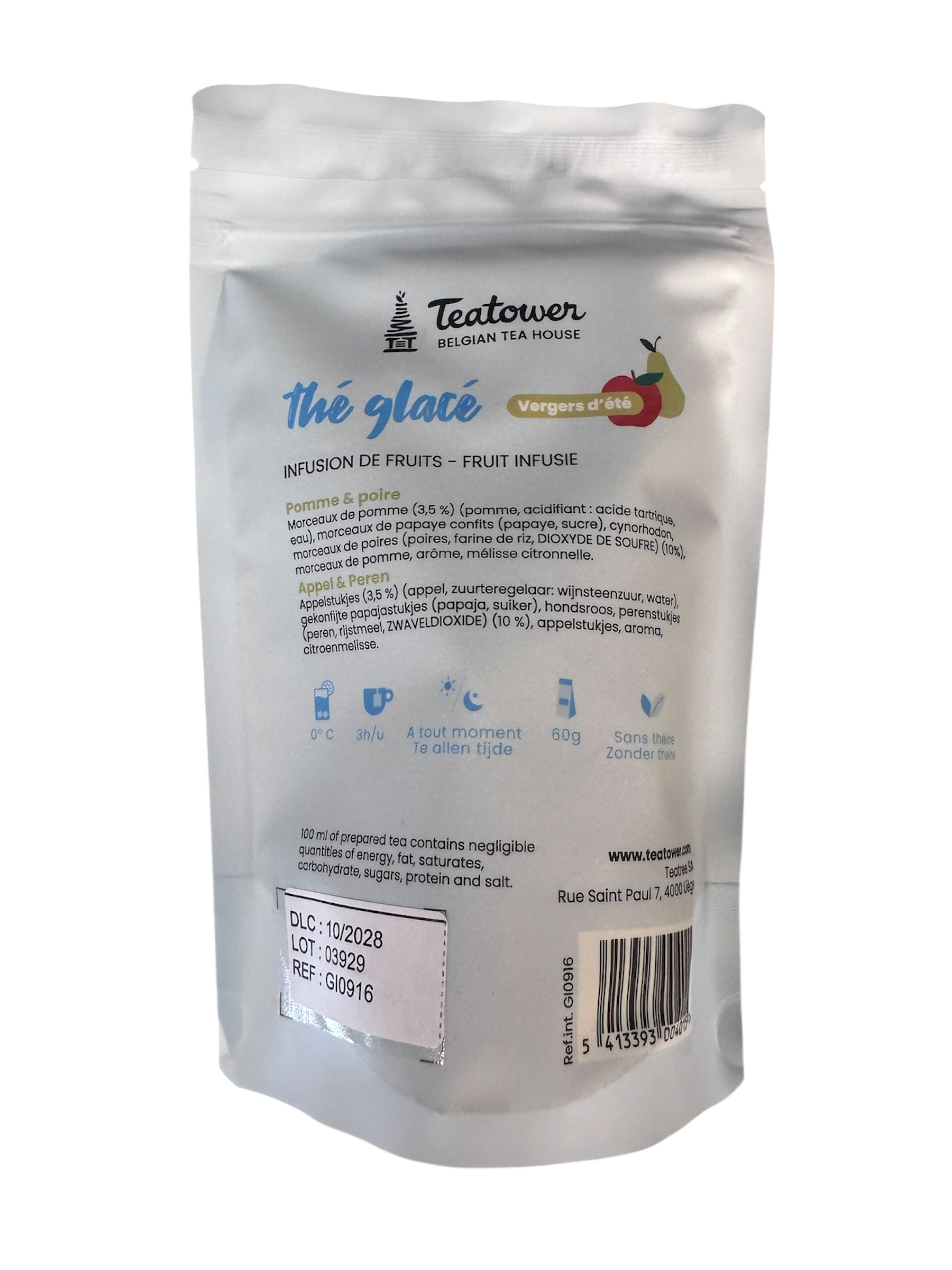 Thé glacé - Infusion de fruits - Pomme & Poire - Vergers d'Été - Teatower — packaging — Teatower