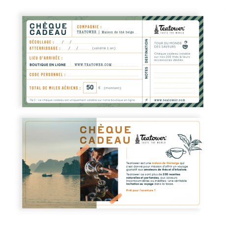 Chèque cadeau à offrir pour découvrir les thés Teatower