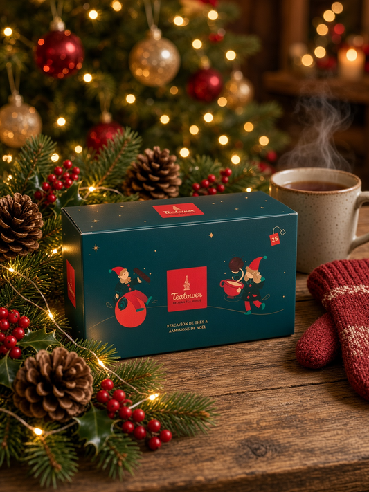 Coffret découverte de Noël 2026 Teatower, thés et infusions, dans un décor de Noël
