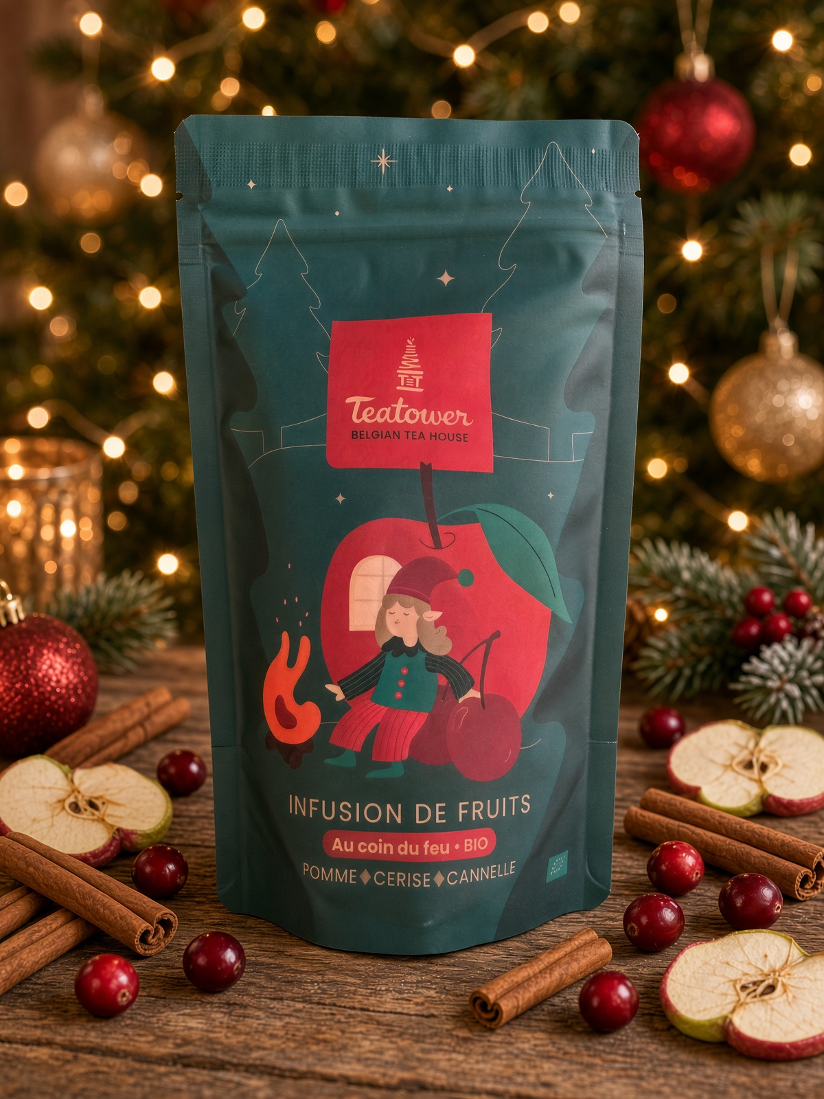 Teatower Au coin du feu BIO — infusion de fruits pomme, cerise, cannelle