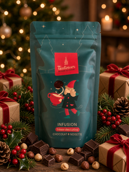 Teatower Trésor des lutins 2026 — infusion chocolat noisette, sachet de Noël